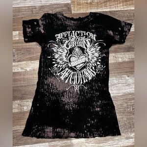 Affliction Women’s Black and White flaming Winged Heart Tee